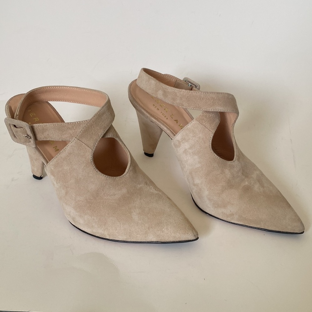 Derek Lam New York Beige Suede Ankle Crossover Strap Heels Pointy Toe Size 35.5